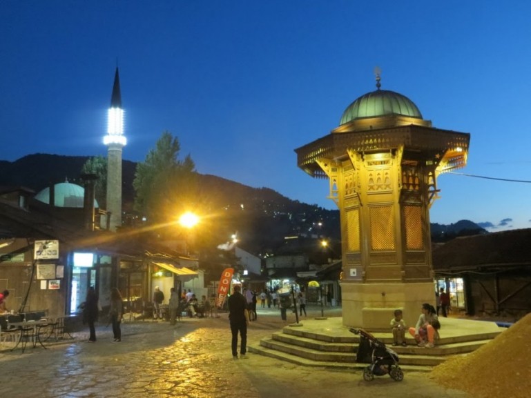 The Sebilj fountain in the Bascarsija at night
