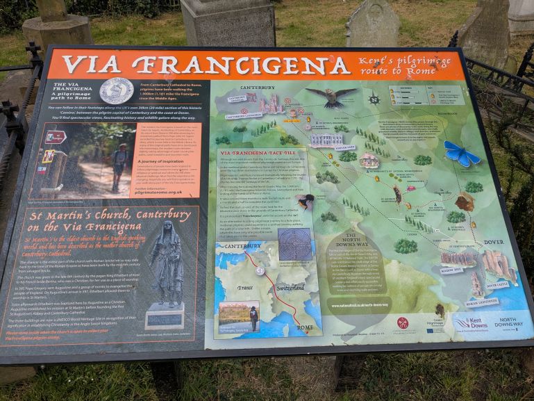 The Via Francigena starts in England and goes from Canterbury to Rome